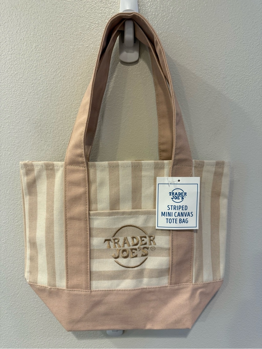 Beige Striped Canvas Tote Bag